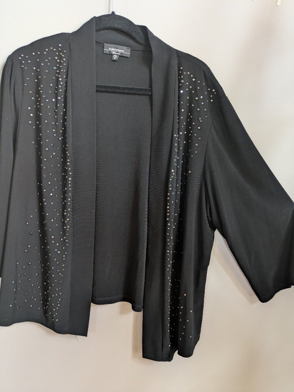 & m richards black dressy cardigan with black studs 3/4 sleeve made in us #249